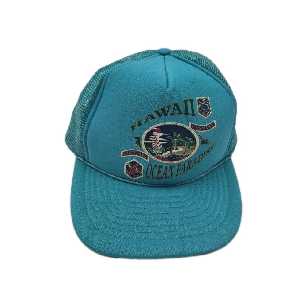 VTG 70s 80s Nissin HAWAII  Blue Retro Foam Mesh Trucker Snapback Hat Cap Ocean